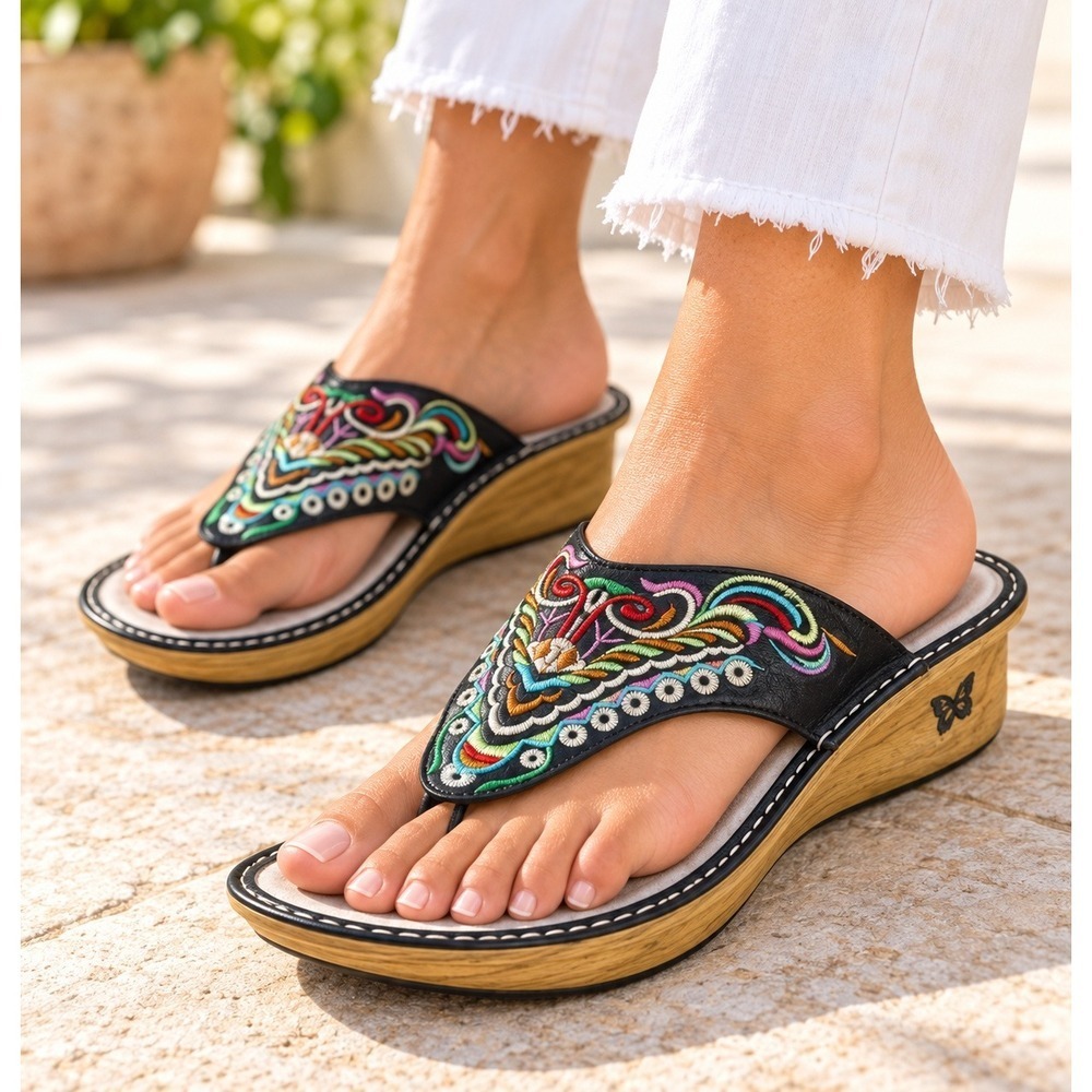 Alegria Vanessa Chrysalis Sandals 38 US 8 Embroidered Leather Comfort Boho